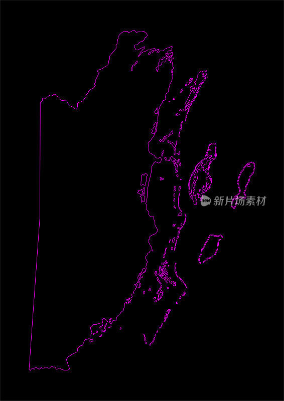 黑色背景下的伯利兹霓虹灯地图