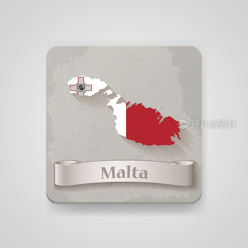 图标马耳他地图与旗帜。矢量图