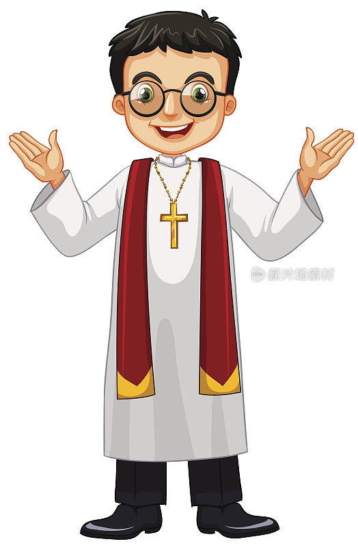 戴眼镜和十字架的牧师