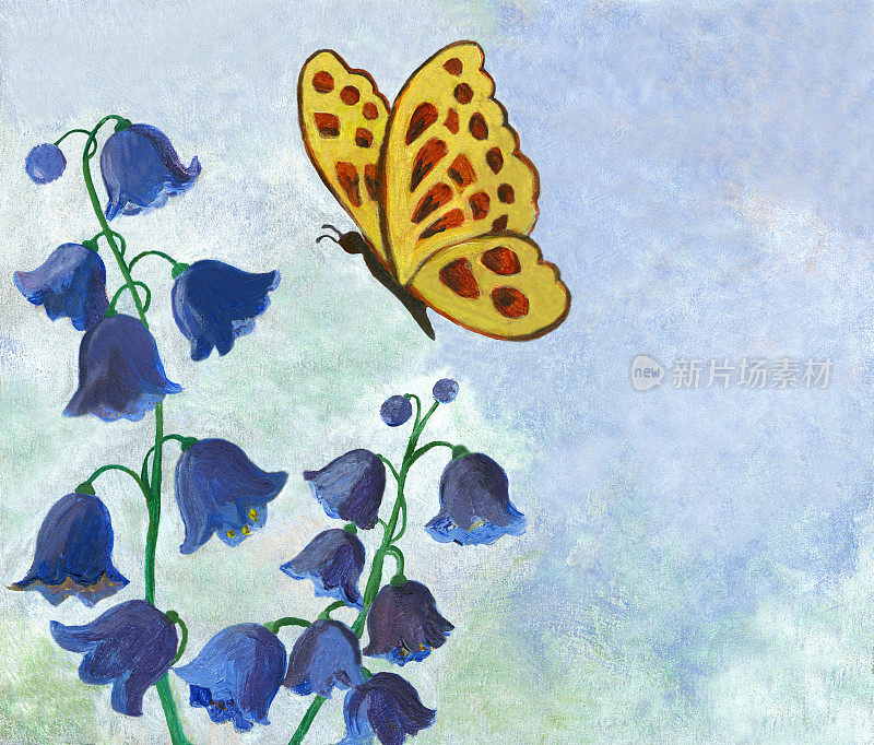 风信子和蝴蝶的丙烯画