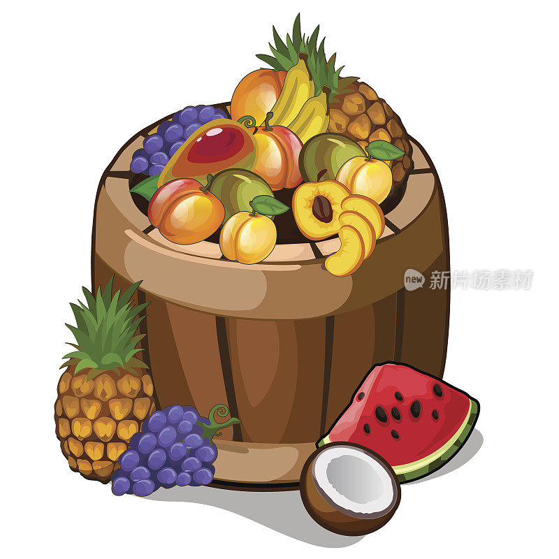 满桶令人垂涎的热带水果