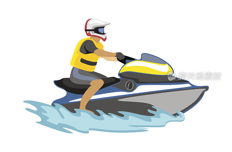 水上摩托艇极限运动，孤立的设计元素暑假活动概念，卡通冲浪，海滩矢量插图，积极的生活方式冒险