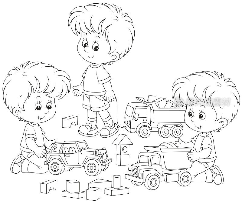 男孩们在玩玩具汽车