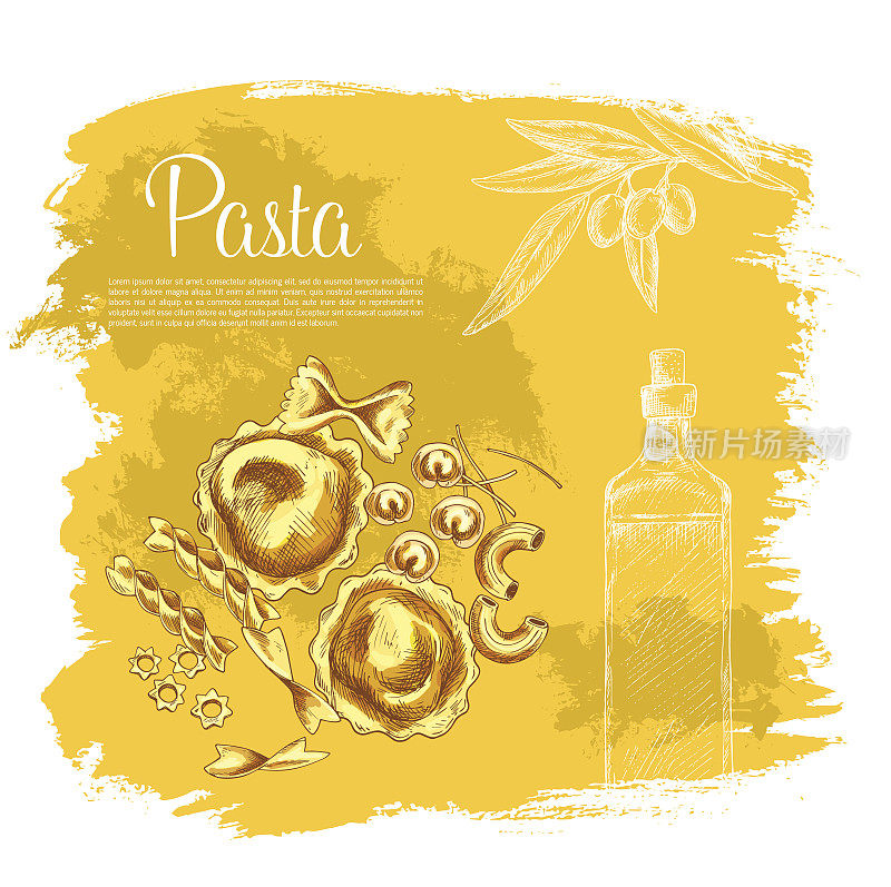 矢量海报的意大利面和意大利橄榄油