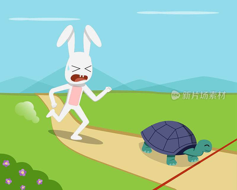 兔子和乌龟跑到终点，矢量