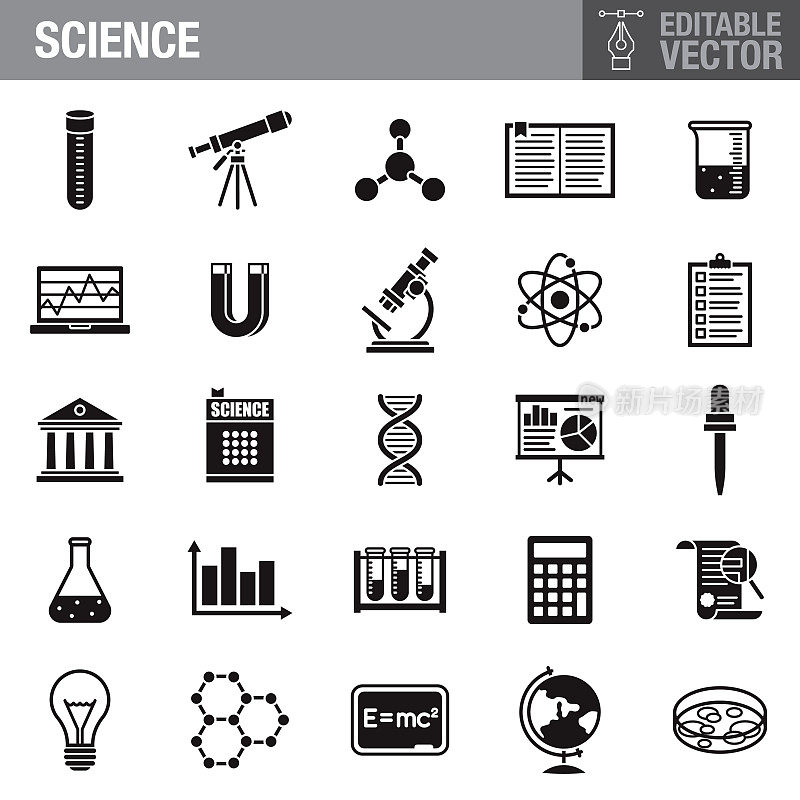科学黑色象形文字图标集