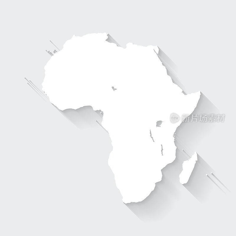 空白背景上有长阴影的非洲地图-平面设计