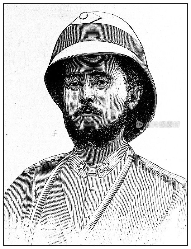 第一次意大利-埃塞俄比亚战争(1895-1896)的古董插图:维托里奥・帕盖拉中尉