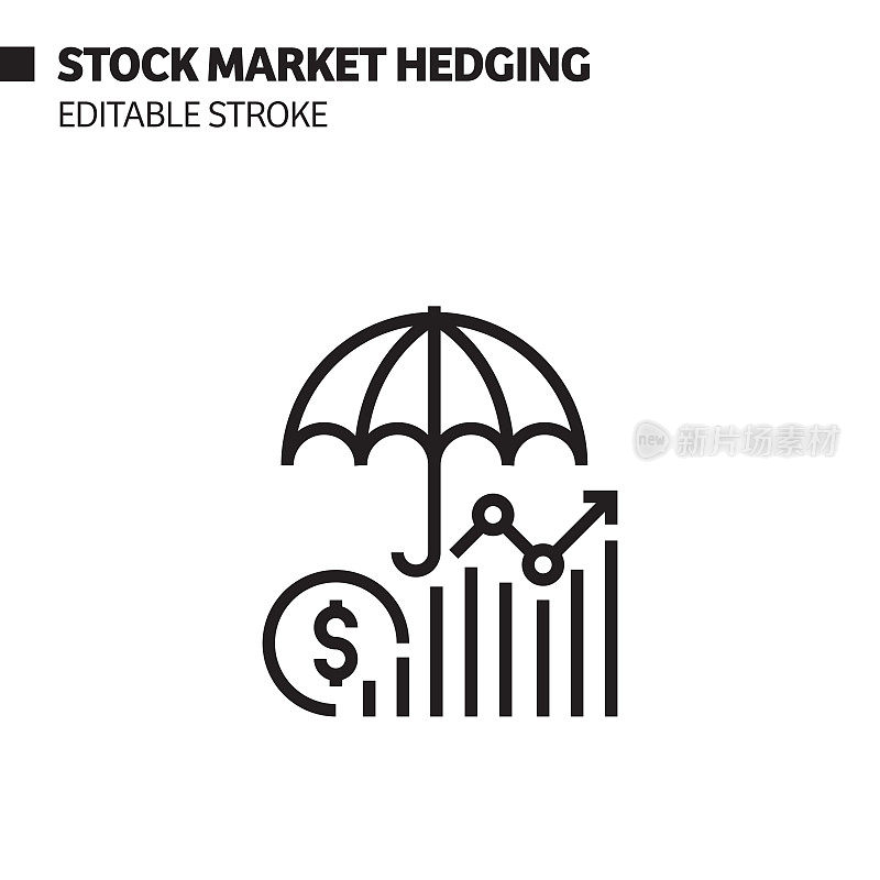 股票市场套期保值线图标，轮廓向量符号插图。像素完美