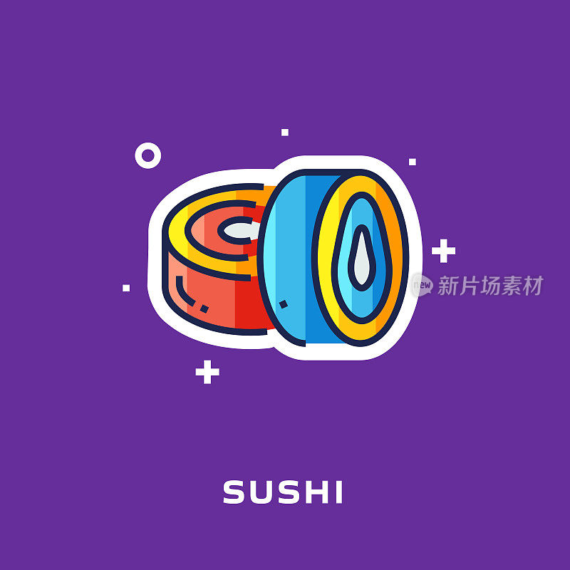 寿司平面线图标，轮廓矢量符号插图。