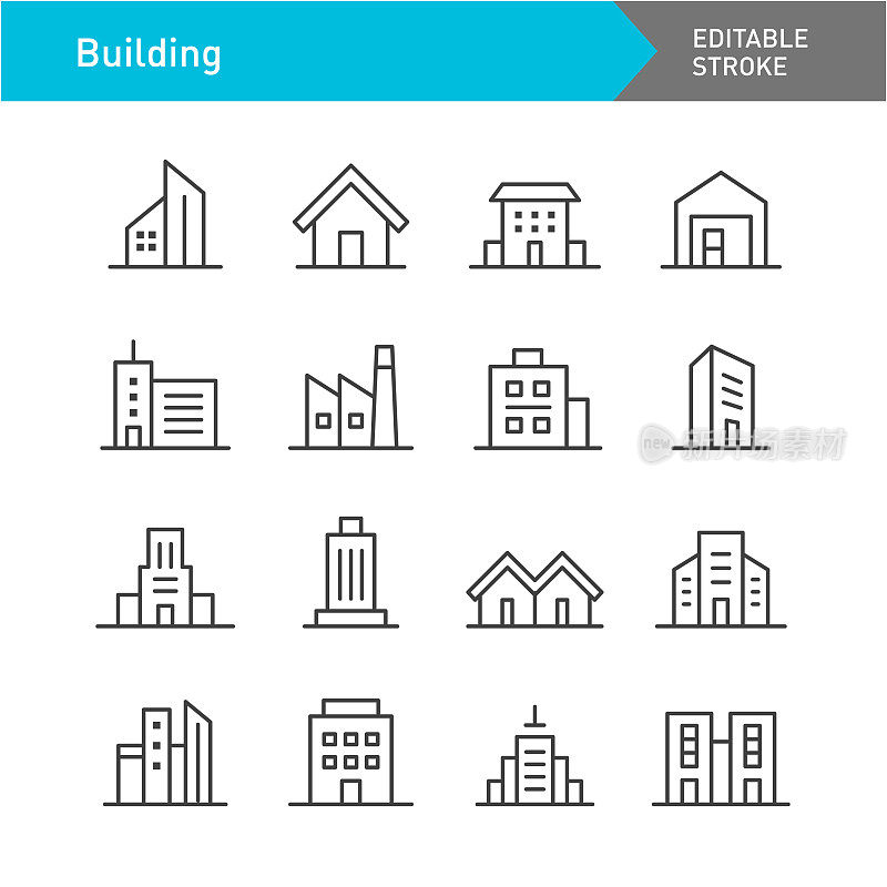 建筑图标-线条系列-可编辑的描边