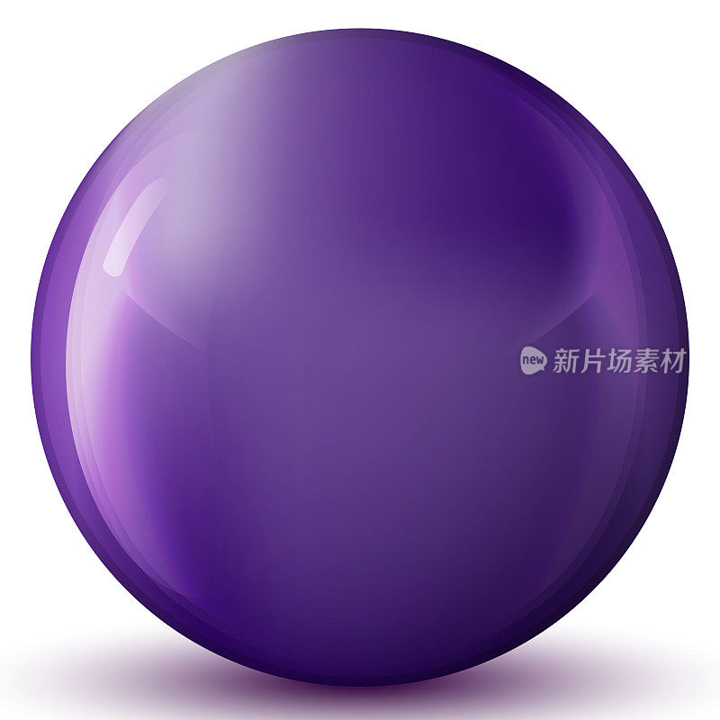 玻璃紫球或珍贵珍珠。光滑的现实球，3D抽象矢量插图突出在白色的背景。带有阴影的大金属泡泡。