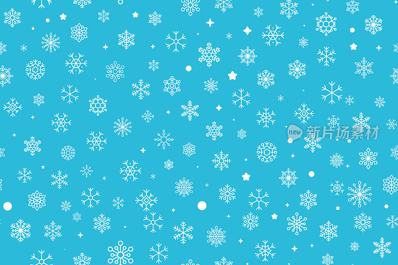 无缝的圣诞组成。蓝色背景上的白色雪花。圣诞雪花，冬天，除夕模板概念。矢量插图。