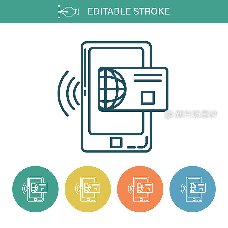 非接触式支付可编辑的笔触细线图标