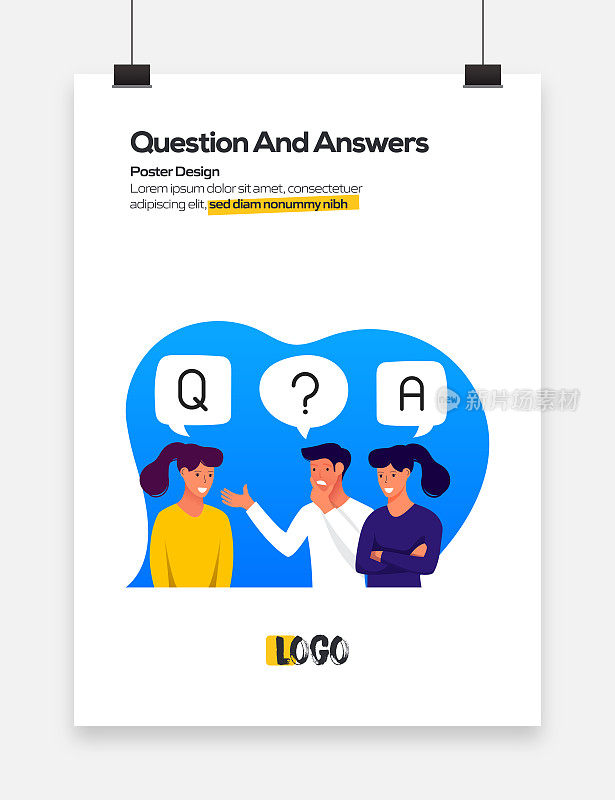 问题和答案概念平面设计的海报，封面和横幅。现代平面设计矢量插图。