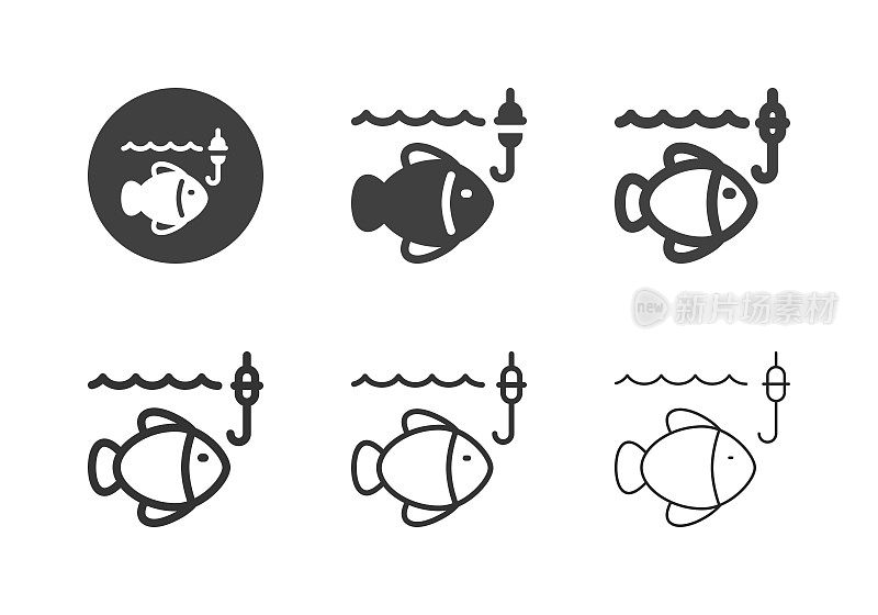 鱼与鱼钩图标-多系列