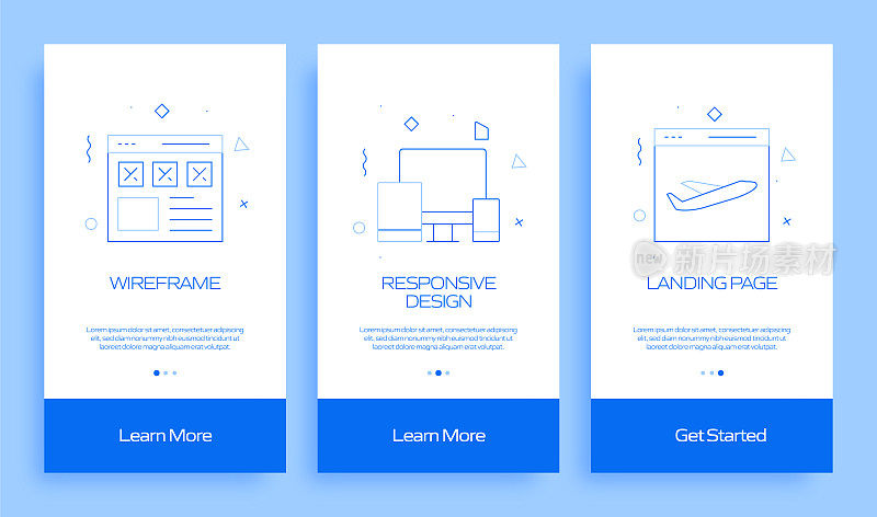 搜索引擎优化概念Onboarding移动应用程序页面屏幕与平面图标。用户体验，UI设计模板矢量插图