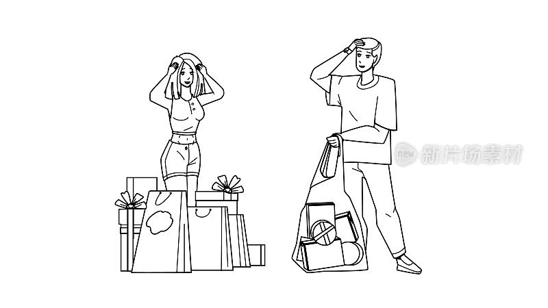 顾客购物习惯的男性和女性向量