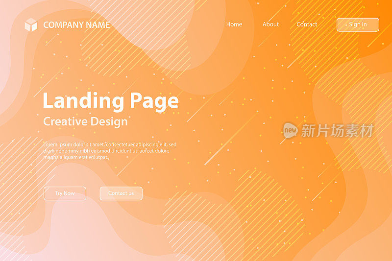 着陆页模板-流体和几何形状组成-橙色渐变