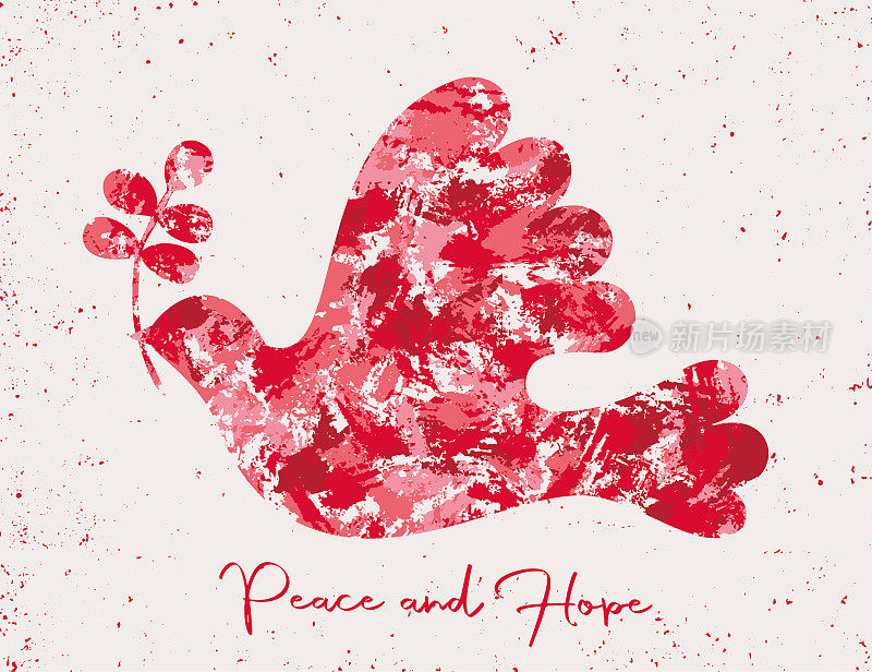 抽象绘画鸽子贺卡-和平与希望-红色色调