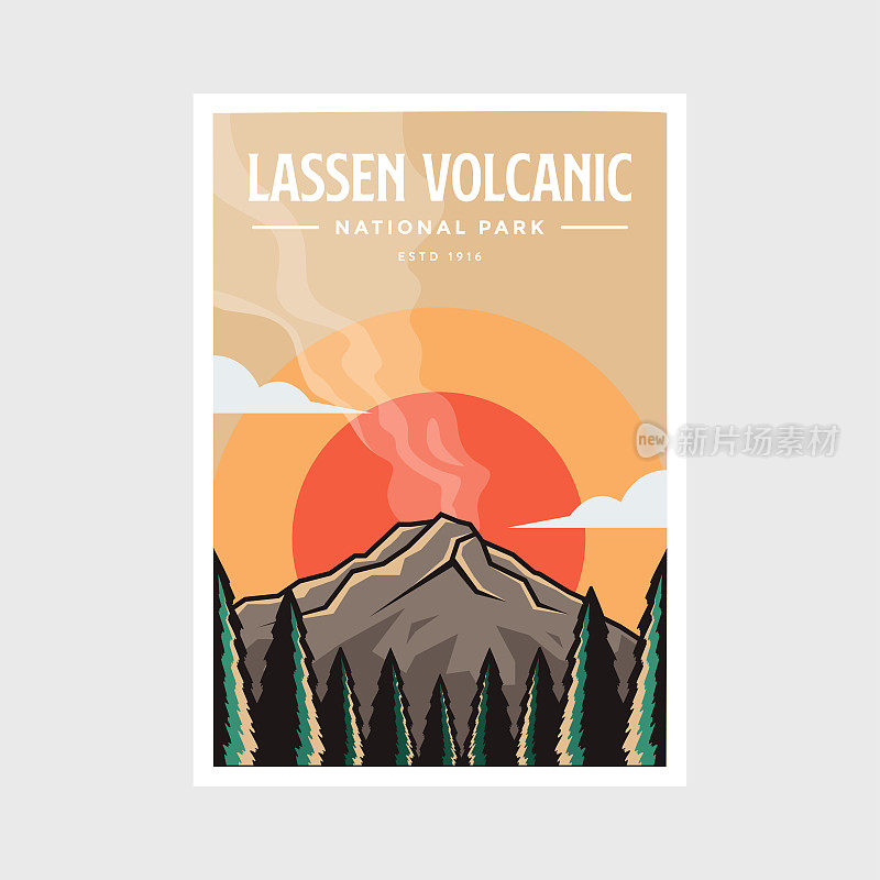 拉森火山国家公园海报矢量插图设计