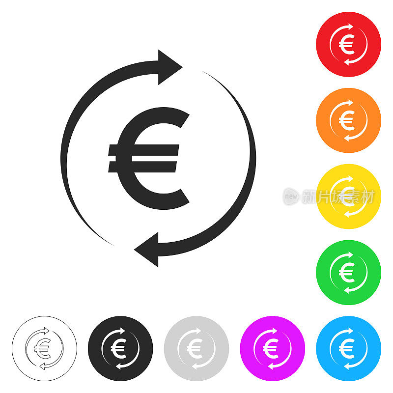 兑换和转账欧元。彩色按钮上的图标