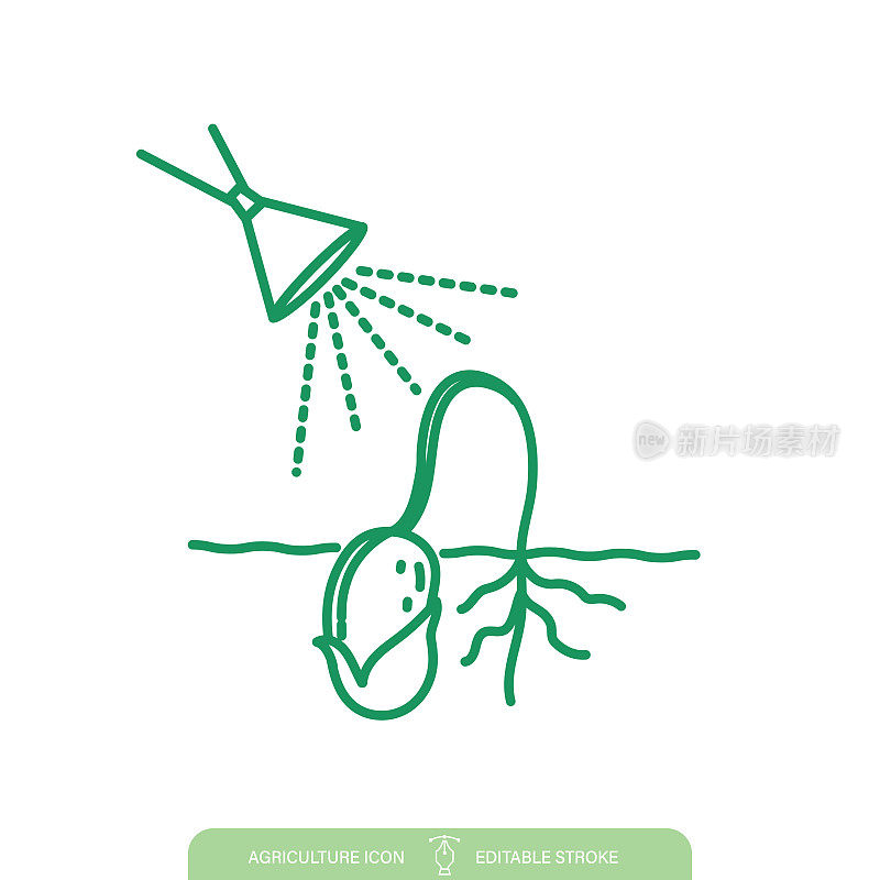 在透明的背景上浇水一个豆苗农业线图标