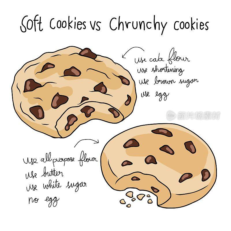 软饼干vs脆饼干信息图形矢量插图