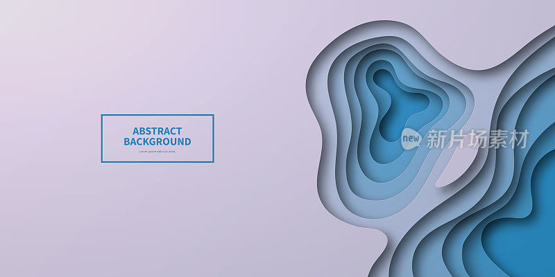 剪纸背景-蓝色抽象波浪形状-新潮的3D设计