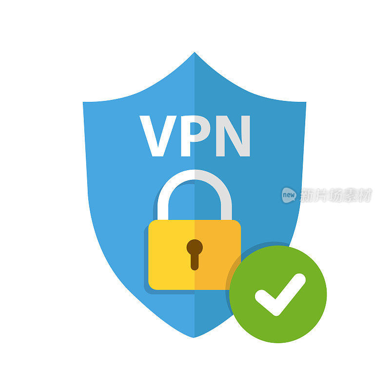 VPN盾平面矢量图标。安全连接的信号。