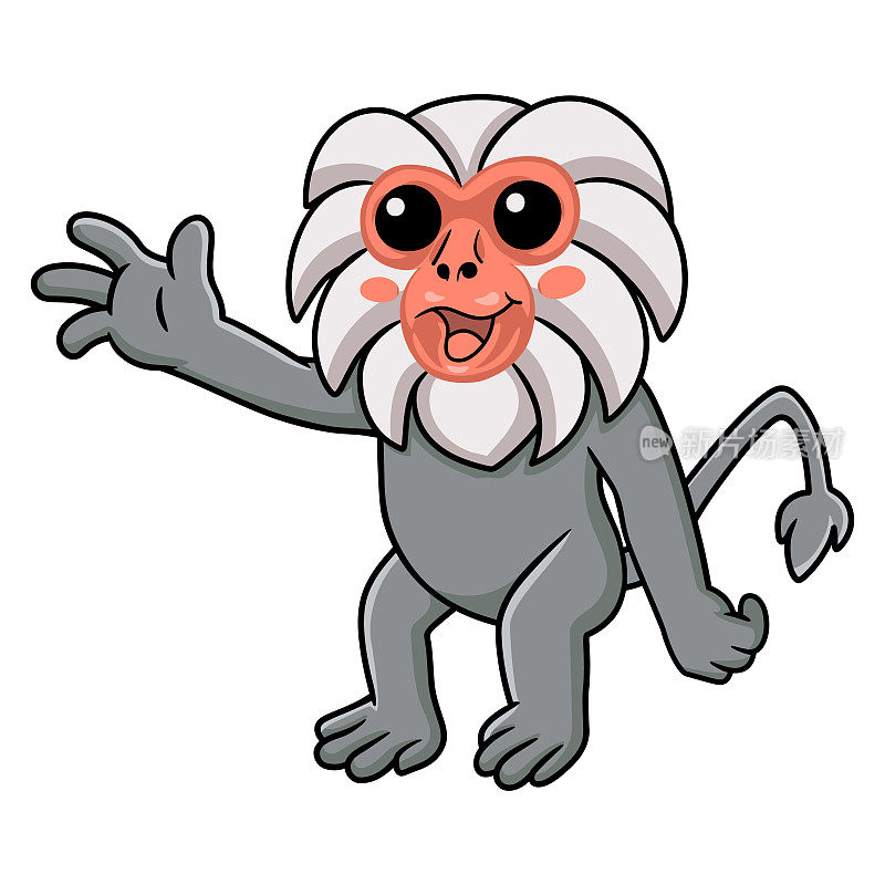 可爱的小hamadryad猴子卡通挥手