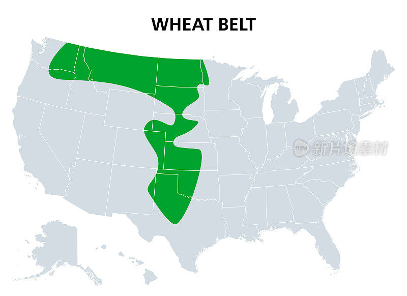 美国小麦带，以小麦为主要作物的地区，地图