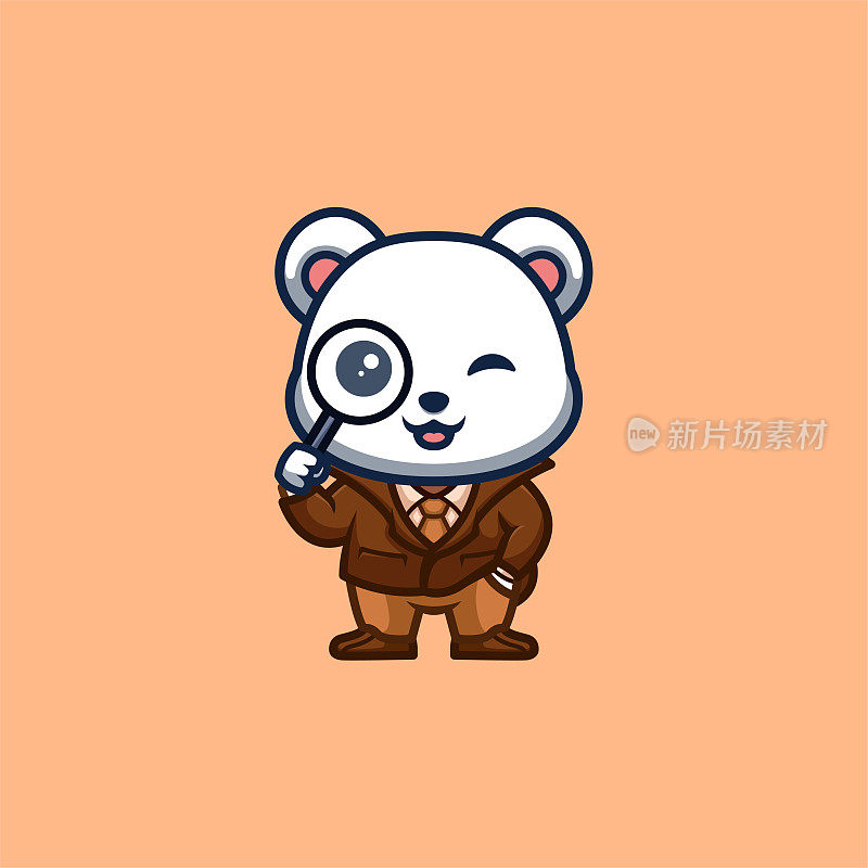 北极熊侦探可爱创意卡哇伊卡通吉祥物标志