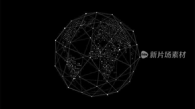 带有粒子和线条的虚拟行星地球。网络连接大数据。抽象的技术背景。