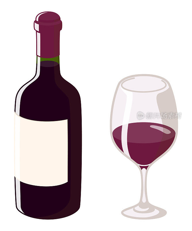 红酒。波尔多酒瓶和玻璃杯。