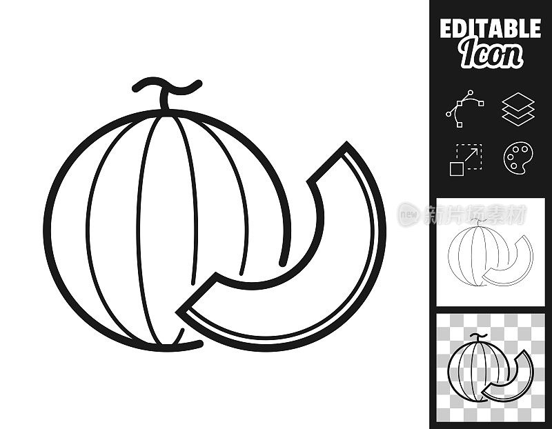 瓜和切片。图标设计。轻松地编辑