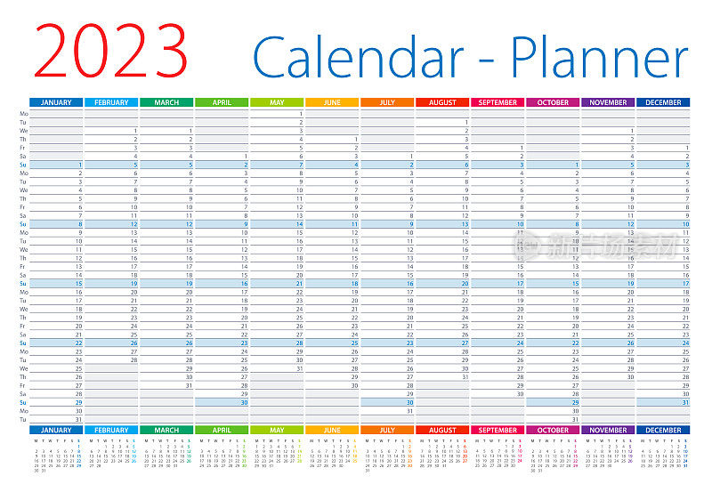 2023年日历计划。矢量插图。