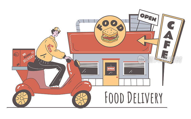 快餐街头外卖订单带走食物抽象概念。矢量平面设计插画元素