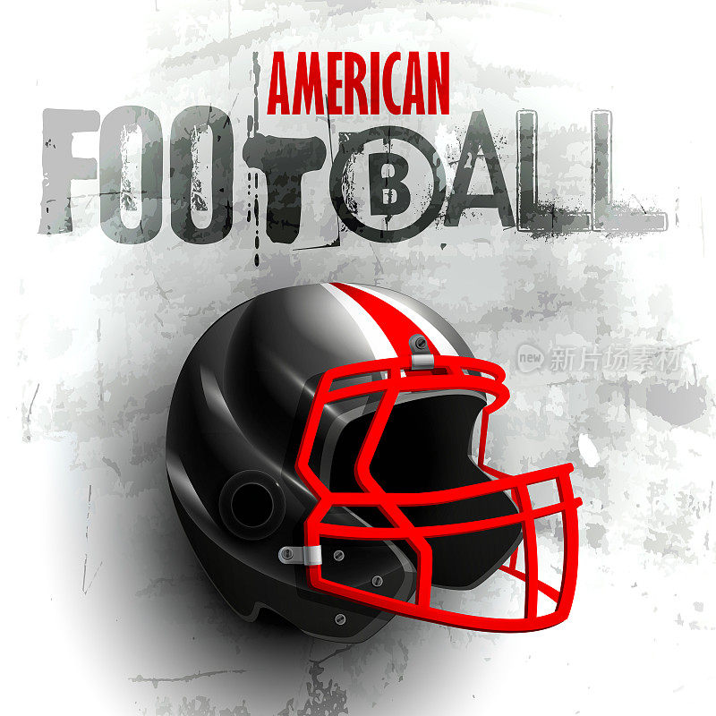 现实风格的运动和胜利概念。混凝土墙背景上的美式橄榄球防护头盔。