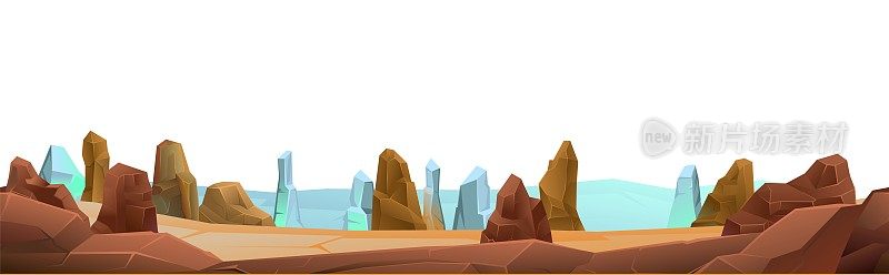 岩石，悬崖，石头。无缝合成。景观山区。自然陆地沙漠。卡通风格的插图。孤立在白色背景上。向量。