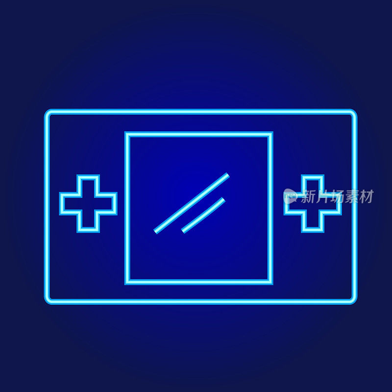复古街机游戏手持电子游戏便携式控制器彩色霓虹蓝色细线图标可编辑笔画