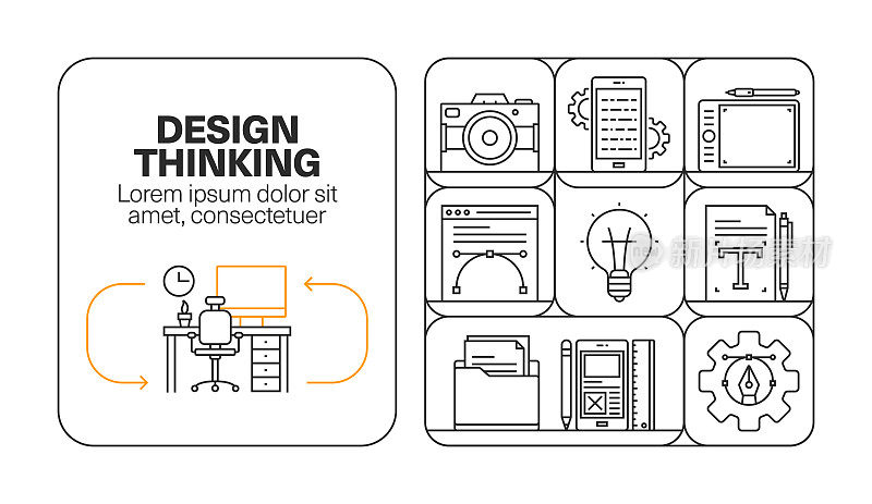 设计思维横幅线图标集设计