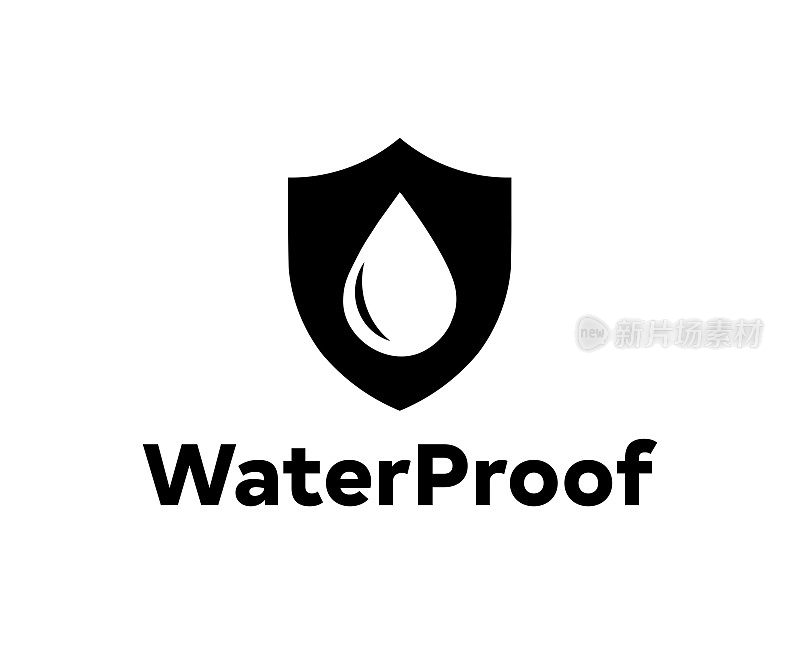 防水图标。防水、防液保护。用水滴遮挡。防湿材料，疏水性织物，表面保护矢量设计和说明。