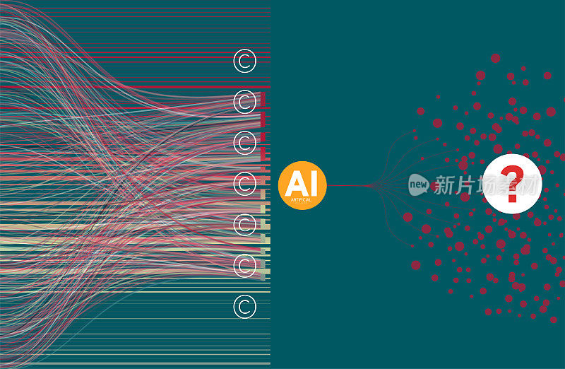 抽象大数据人工智能版权问题概念。未来科技面临的挑战。