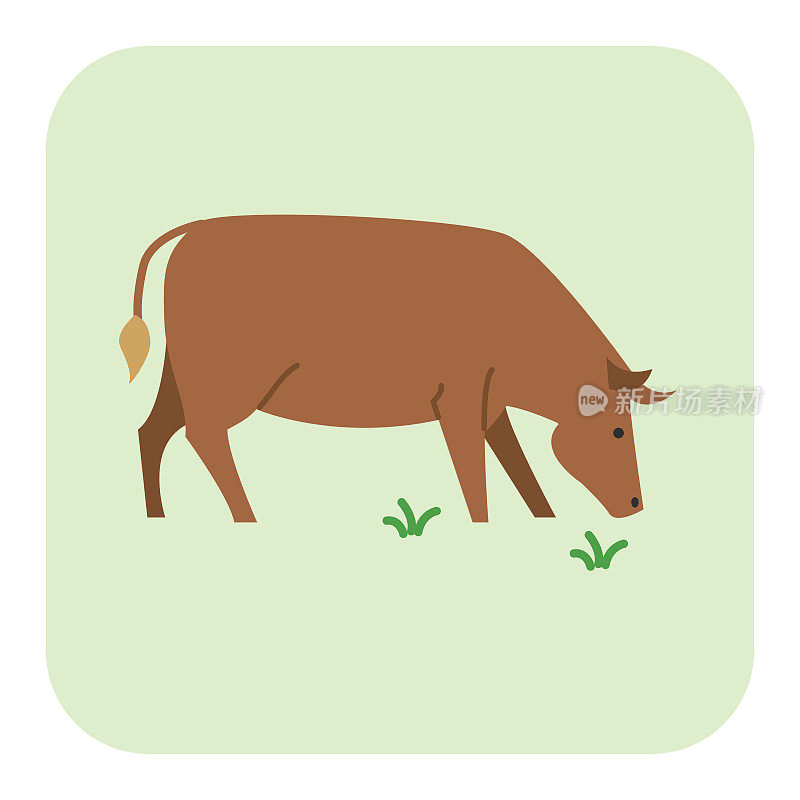 牛-农业图标在绿色背景上的平面颜色
