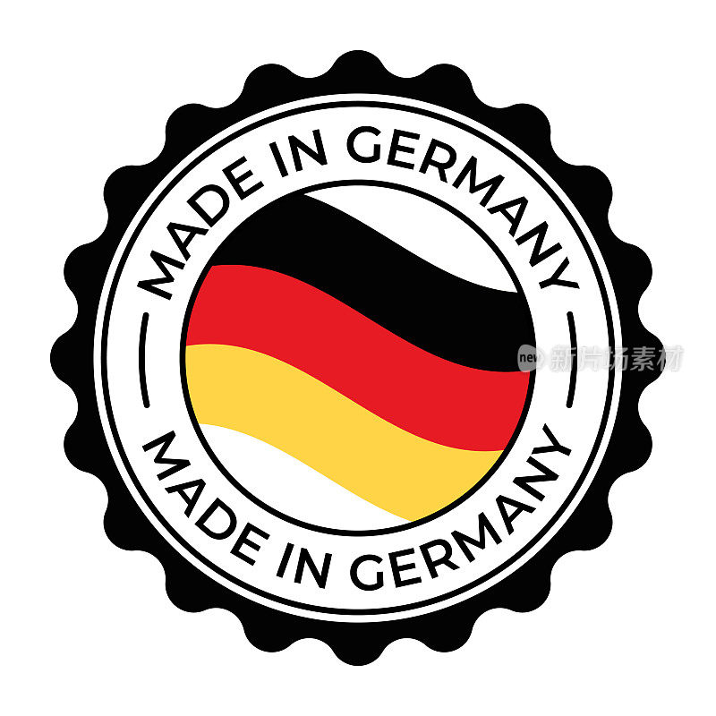 德国制造-矢量插图。标签，标志，徽章，徽章，邮票与德国国旗和文字隔离在白色背景