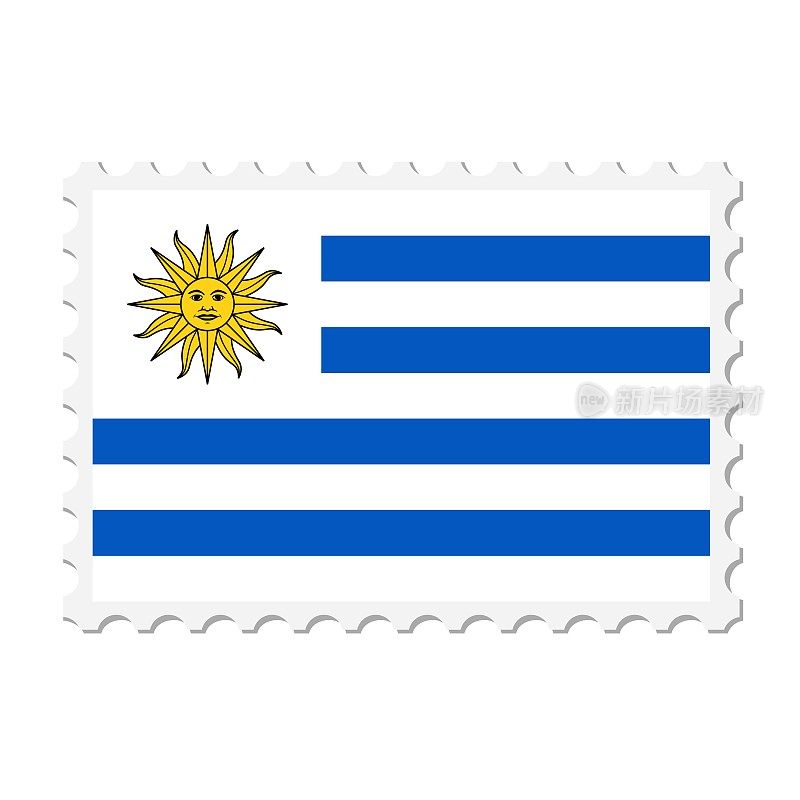 乌拉圭邮票。明信片矢量插图与乌拉圭国旗孤立的白色背景。
