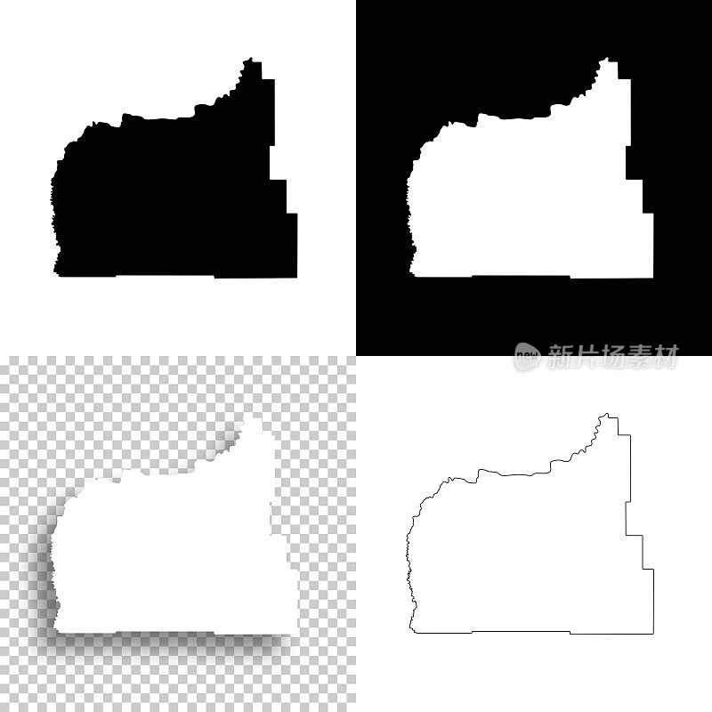 蒙大拿加菲尔德县。设计地图。空白，白色和黑色背景