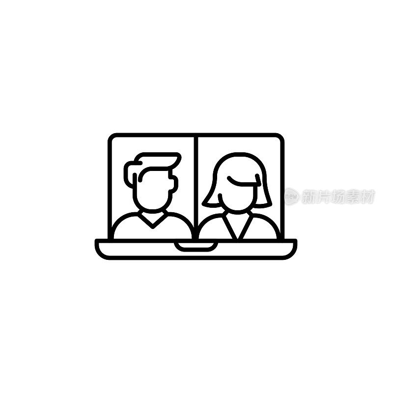 视频通话线路图标与可编辑的笔画。Icon适用于网页设计、移动应用、UI、UX和GUI设计。