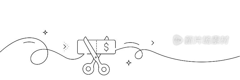 连续线绘制成本降低图标。手绘符号矢量插图。